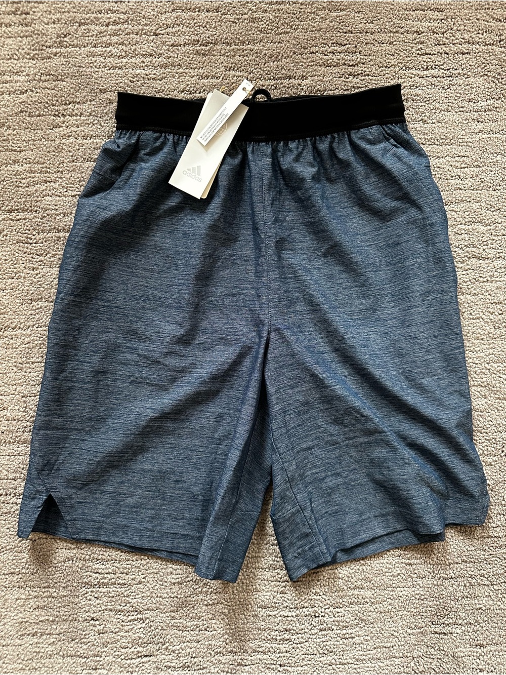 adidas Men’s Navy Heather Athletic Shorts with Black Waistband